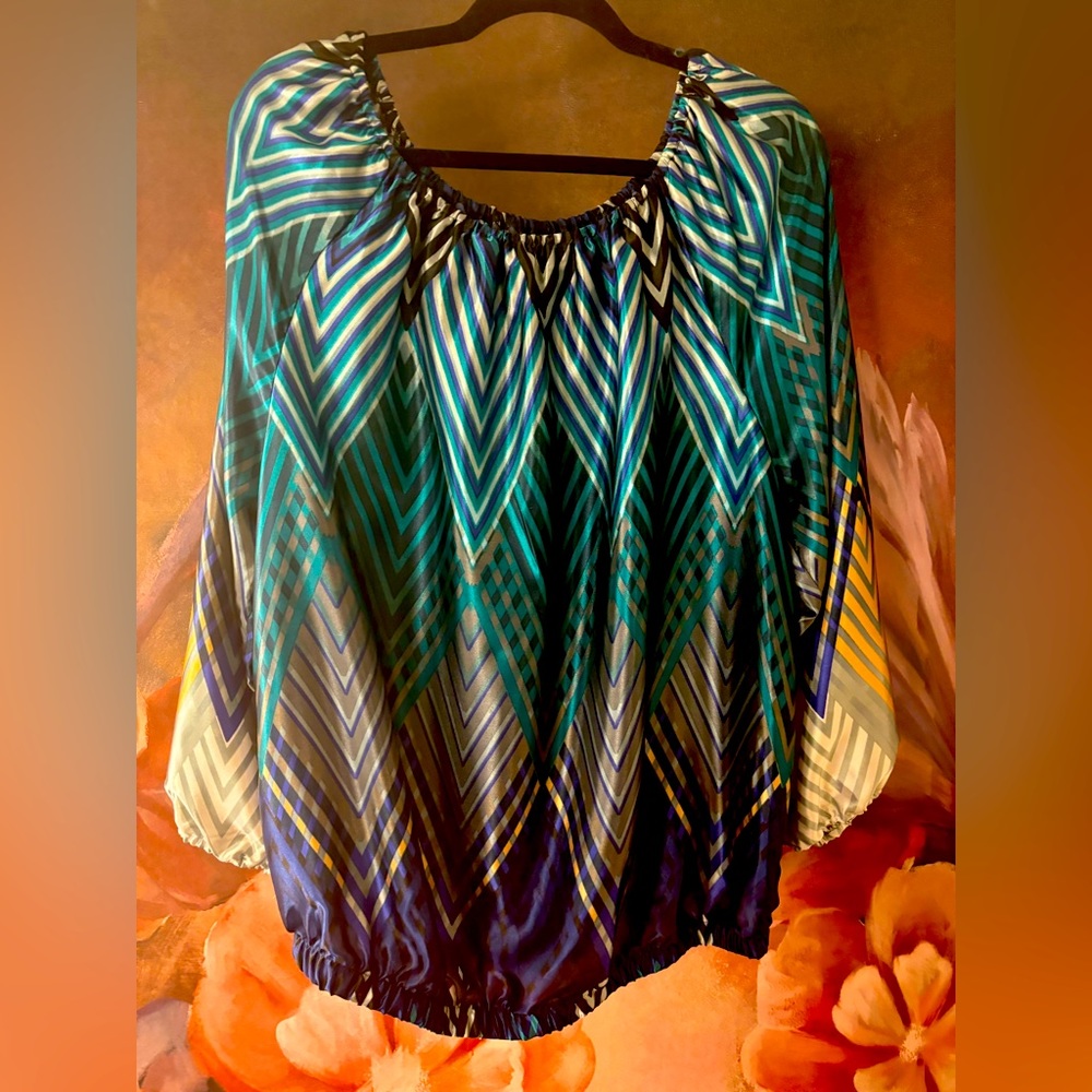 Cute Ashley Stewart Geometric Print Blouse Size 14/16